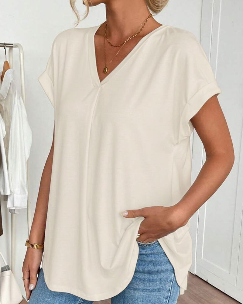 Short-Sleeve Solid Patchwork T-Shirt