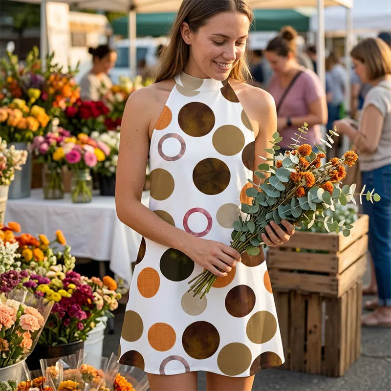☀️ Women's A-Line Dress with Tie-Neck Detail 🌸