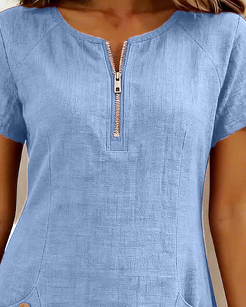 🌿 Casual Cotton Linen Dress with Pockets