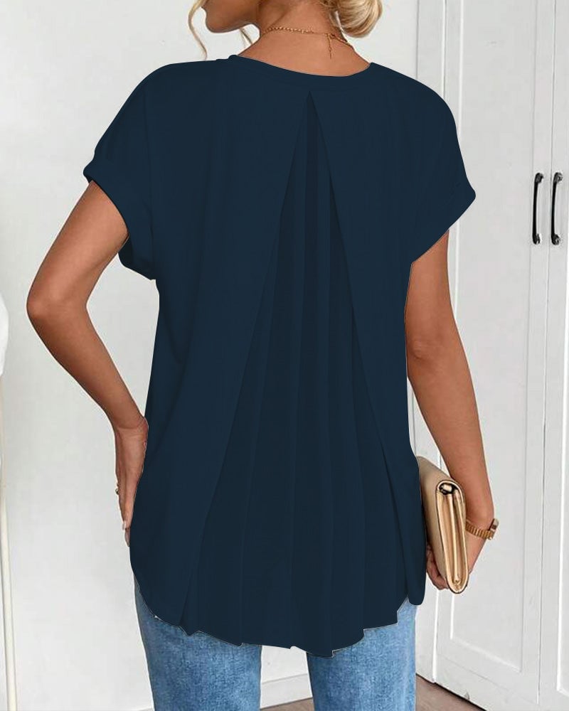 Short-Sleeve Solid Patchwork T-Shirt