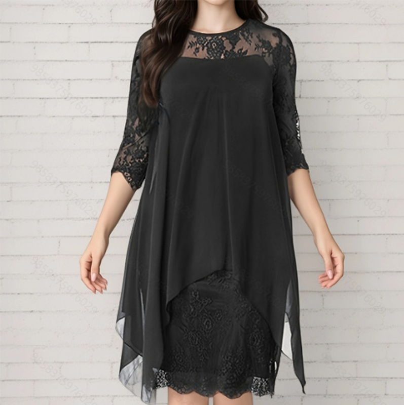 📢📢 50% OFF!! ⏰ 🌺 Elegant Women's Dress with Asymmetrical Hem and Lace Details 👗✨