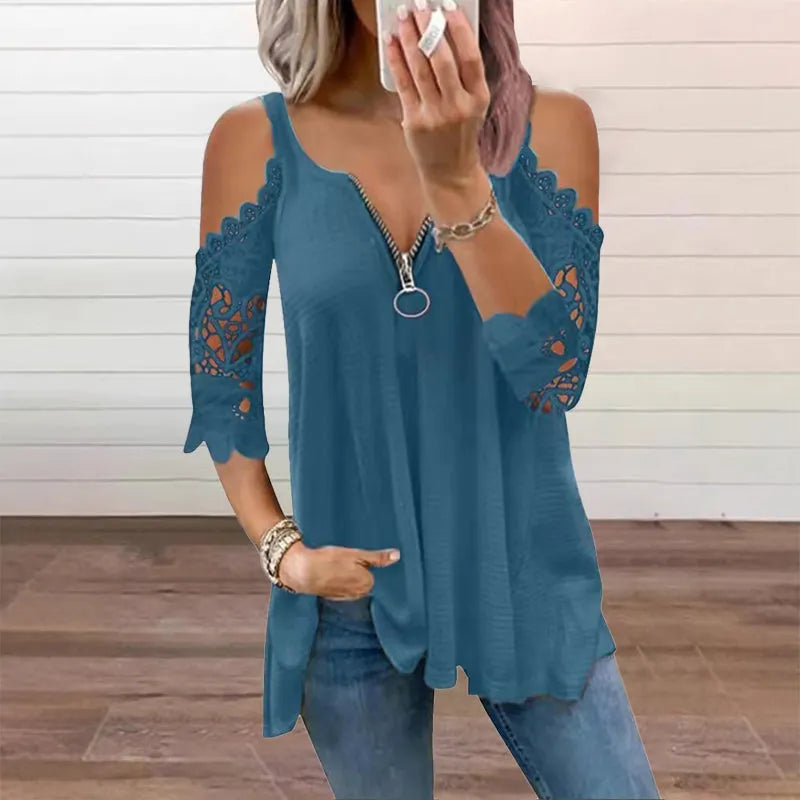 ⌛ Limited-Time Offer – Women’s Lace Off-Shoulder Blouse with Zipper
