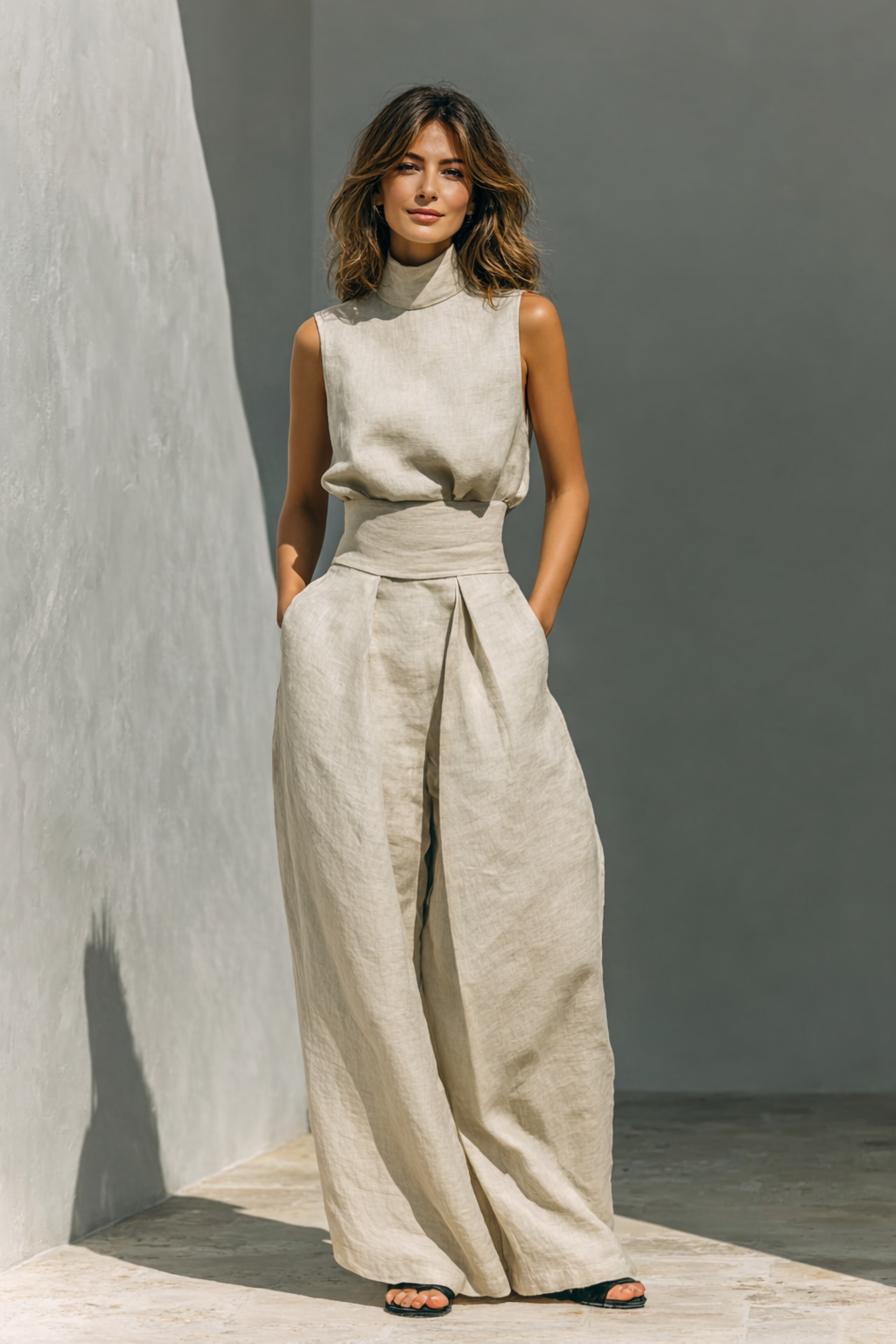 Maria | Minimalist Cotton & Linen Tank Top and Wide-Leg Pants Set for Women