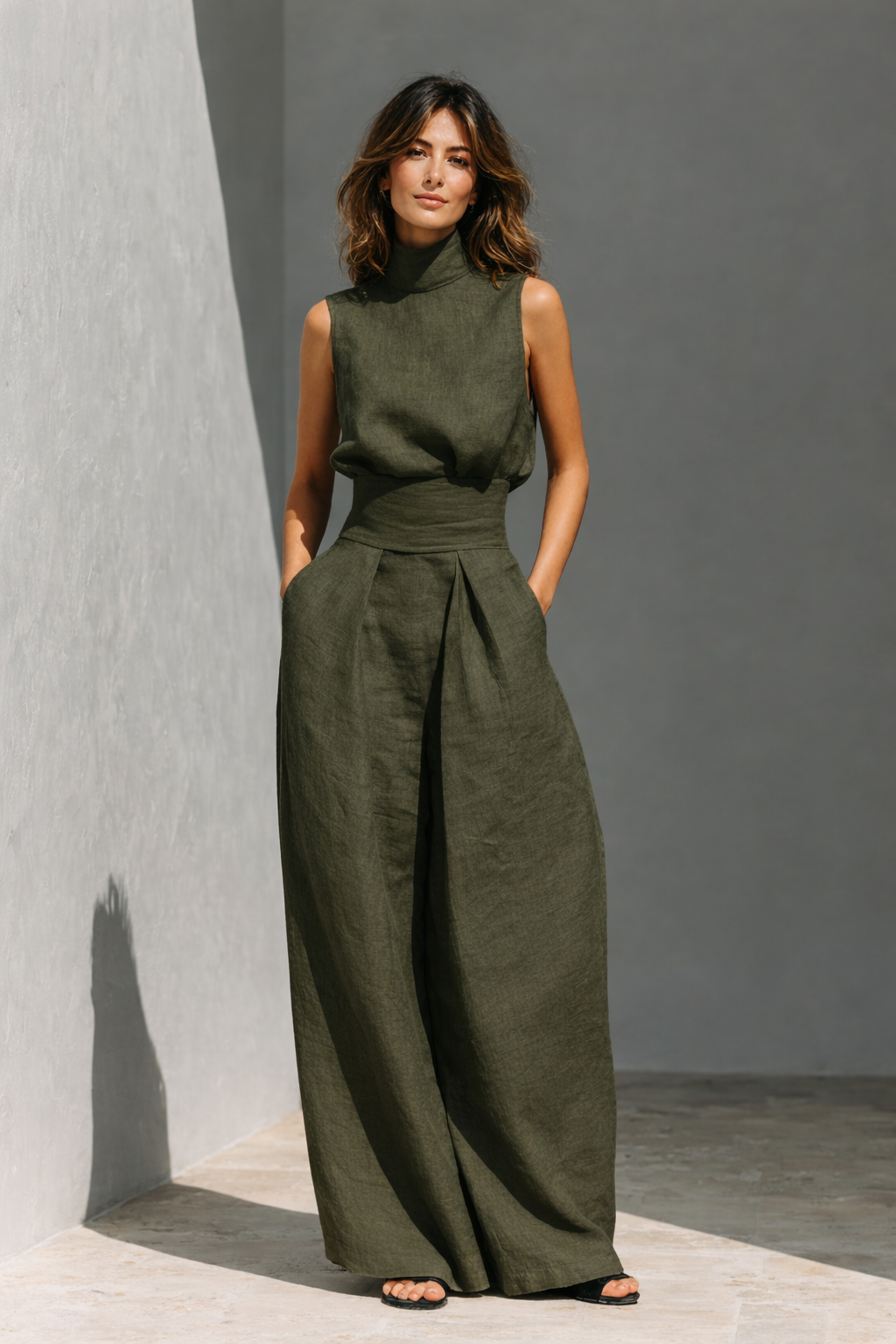 Maria | Minimalist Cotton & Linen Tank Top and Wide-Leg Pants Set for Women