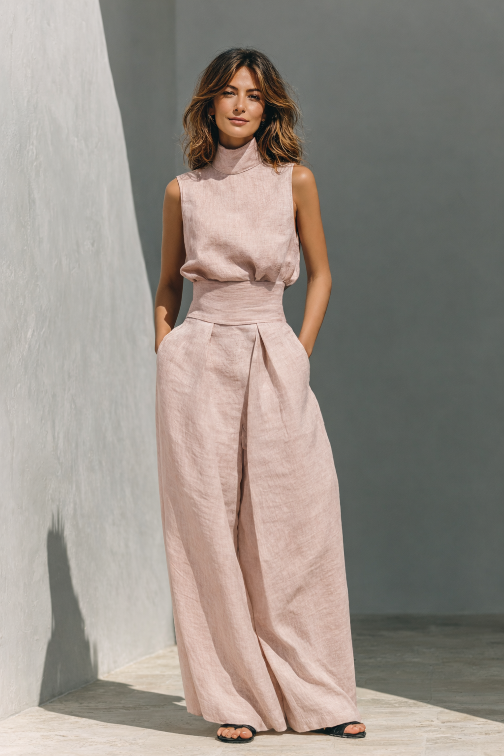 Maria | Minimalist Cotton & Linen Tank Top and Wide-Leg Pants Set for Women