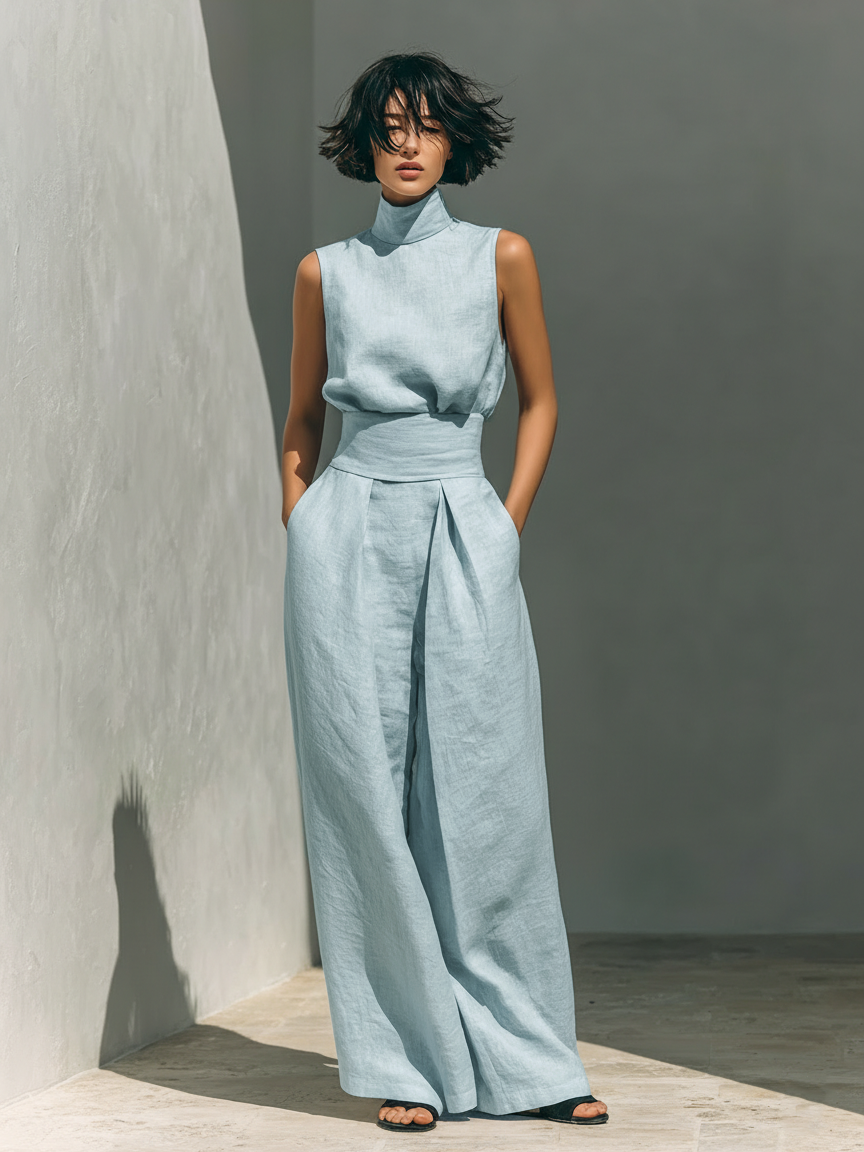 Maria – Chic cotton-linen tank & flowy wide-leg pants set for effortless, everyday style