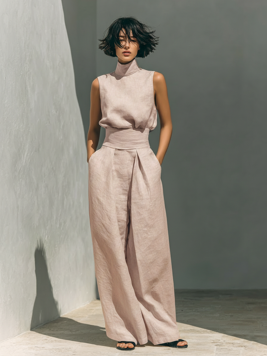 Maria – Chic cotton-linen tank & flowy wide-leg pants set for effortless, everyday style