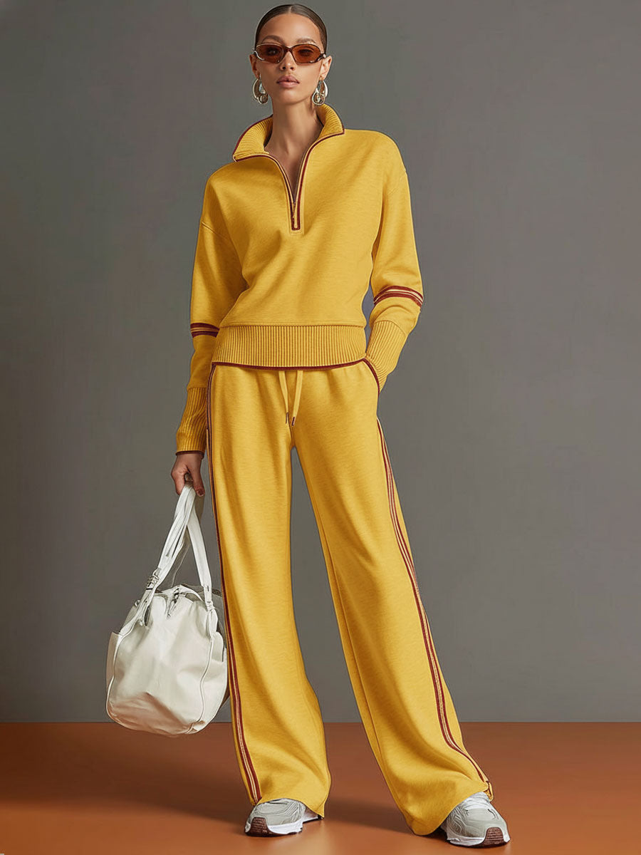 “MagliaAura ComfortWide Knit Set with Wide-Leg Pants”