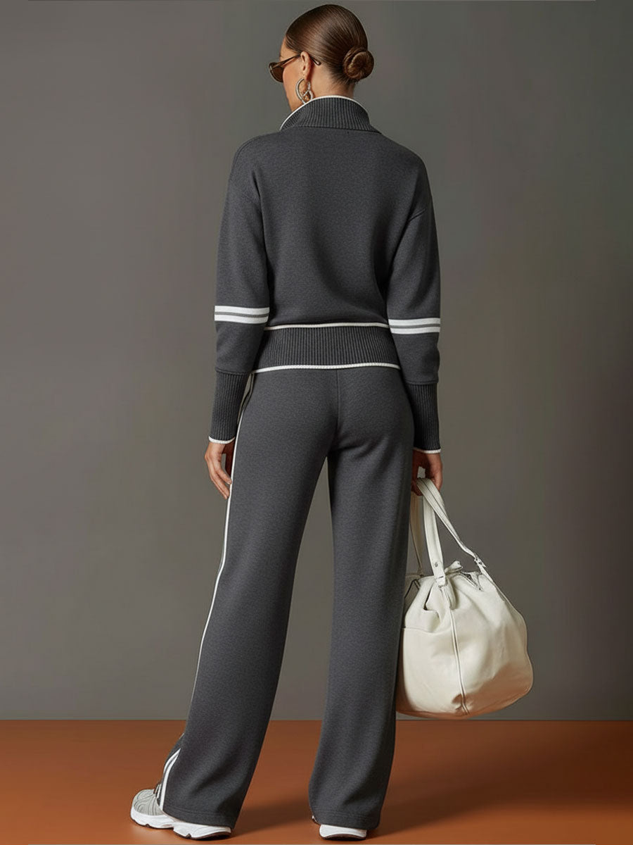 “MagliaAura ComfortWide Knit Set with Wide-Leg Pants”