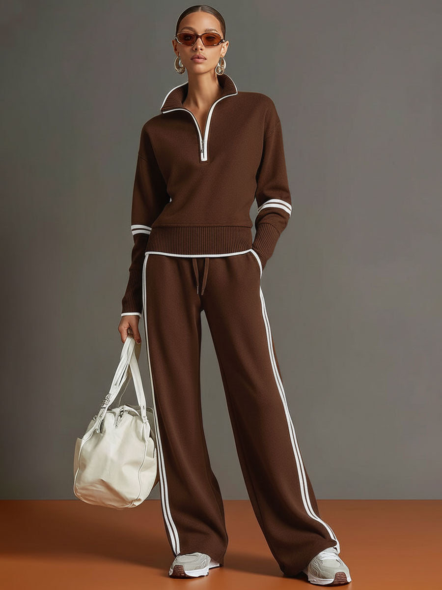 “MagliaAura ComfortWide Knit Set with Wide-Leg Pants”