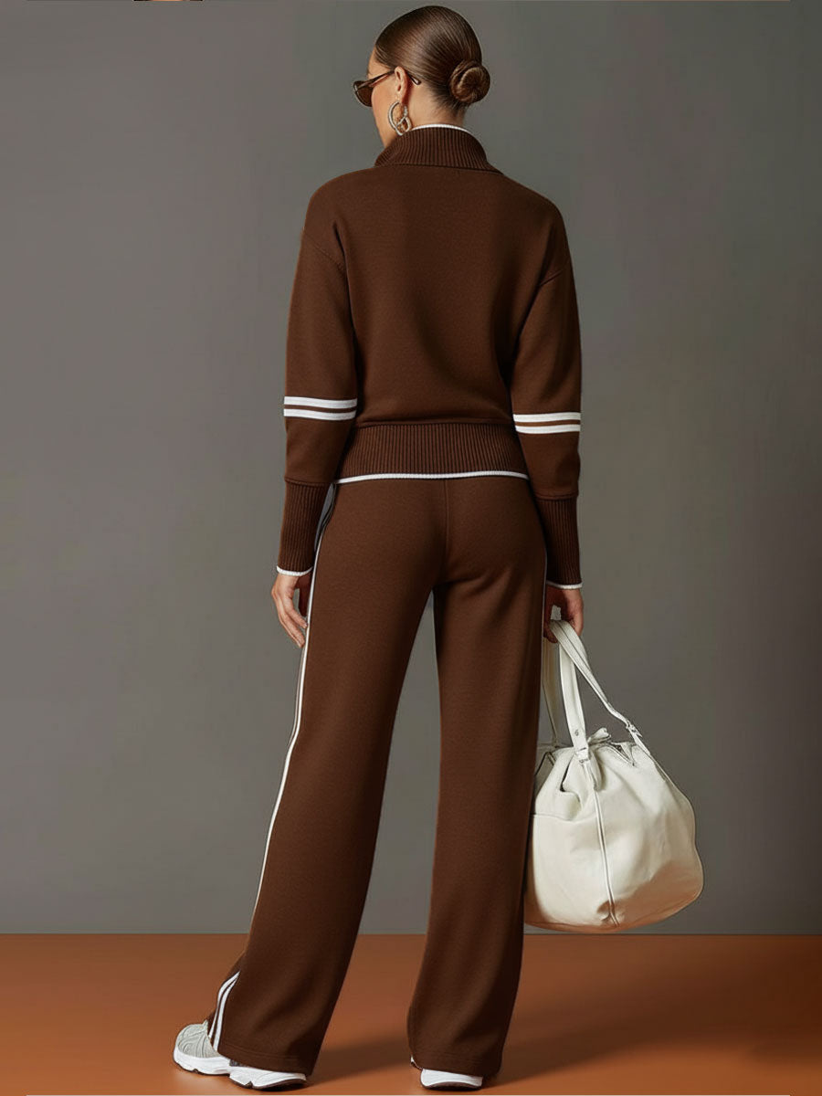 “MagliaAura ComfortWide Knit Set with Wide-Leg Pants”