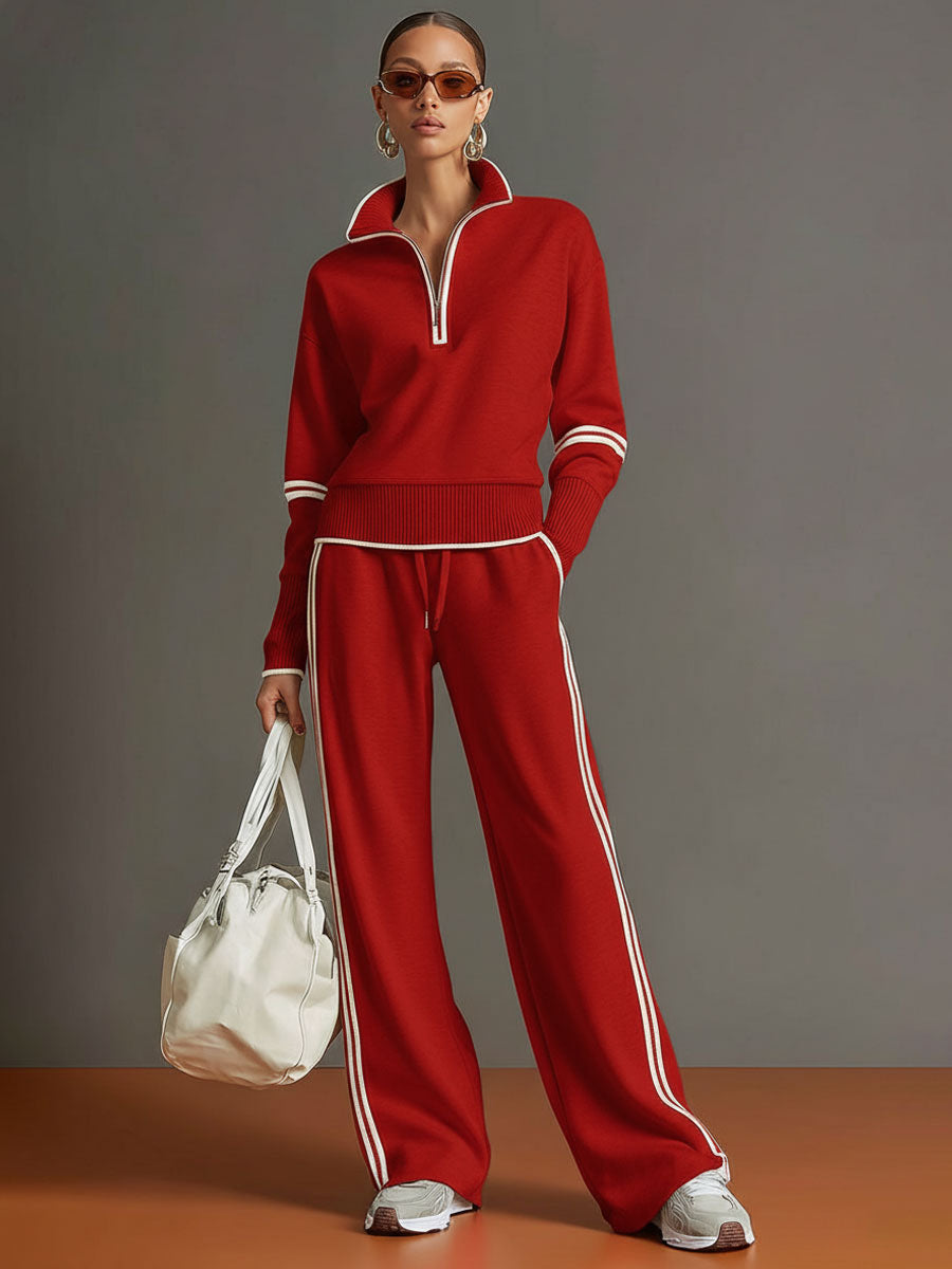 “MagliaAura ComfortWide Knit Set with Wide-Leg Pants”