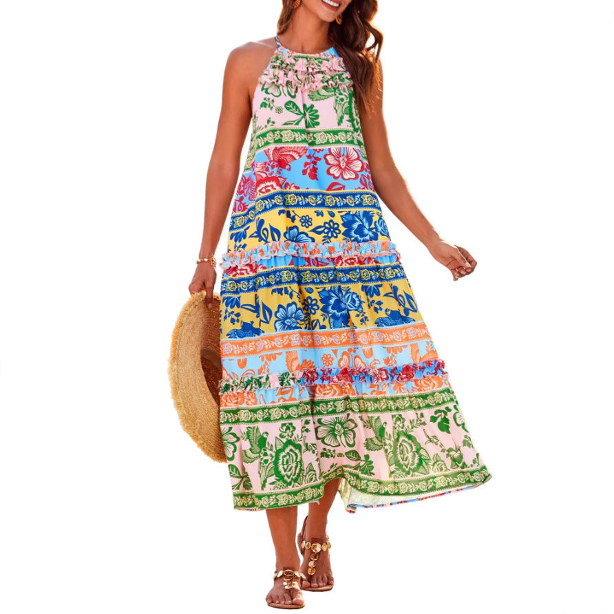 Solévara™ | Boho Halter Tiered Maxi Dress