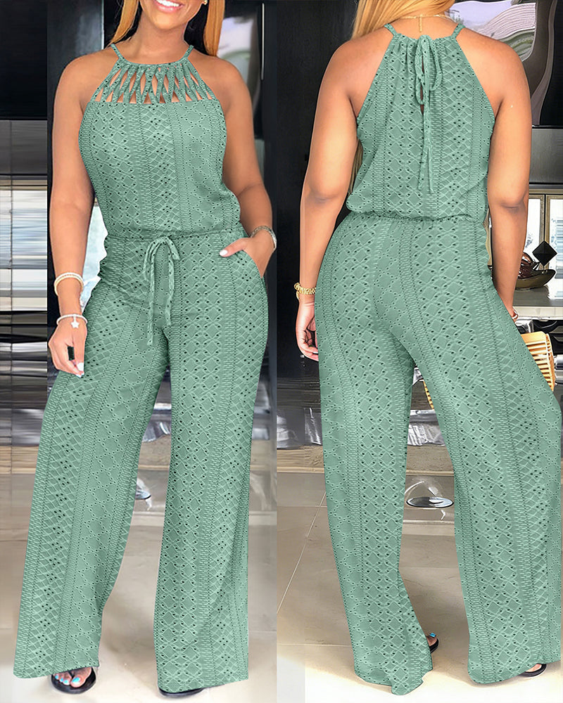 Jacquara Luxe – Halter Knit Jacquard Wide-Leg Jumpsuit