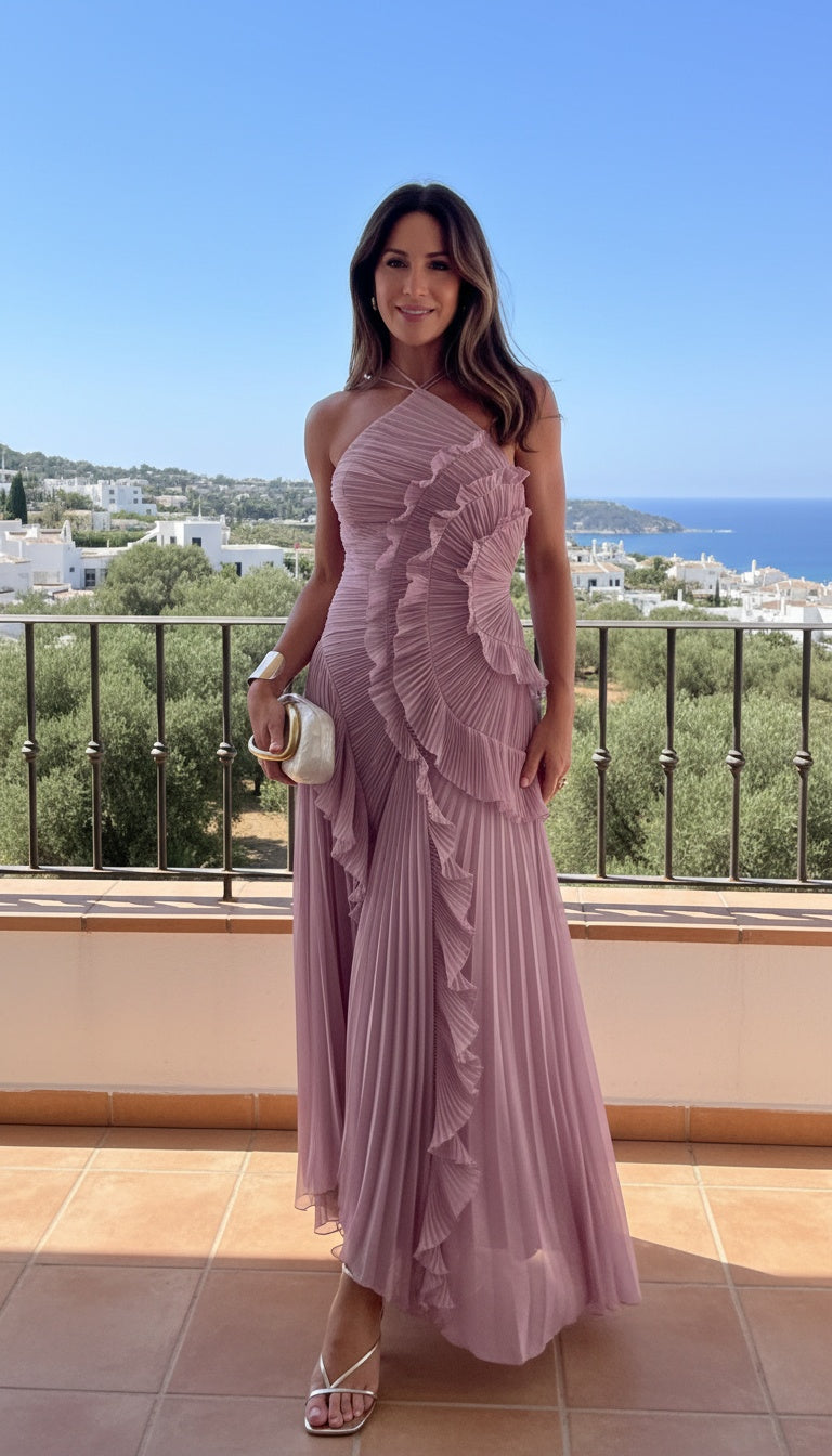 Rosé Pleated Maxi Dress