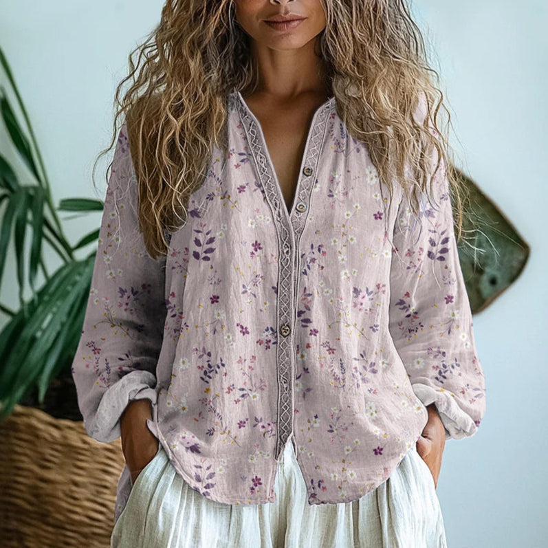 Brianna | Elegant Vintage Leaf Print Blouse