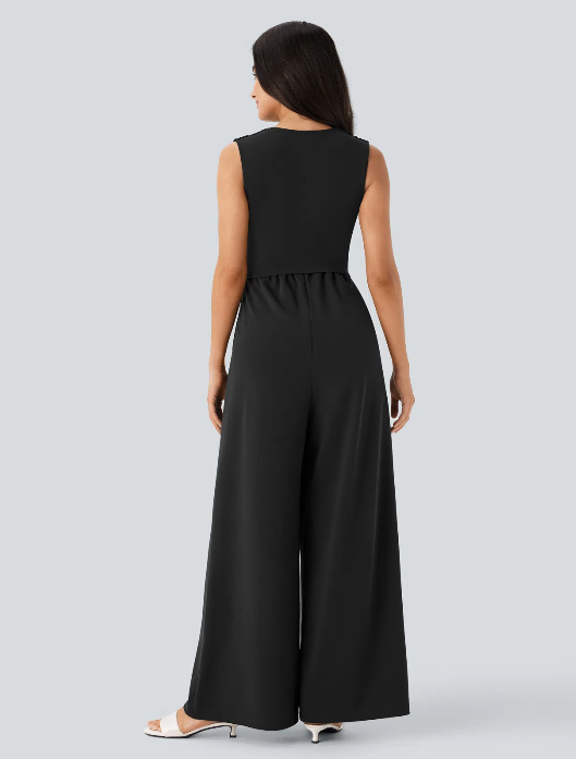 Sleeveless Ruched V-Neck Party Jumpsuit