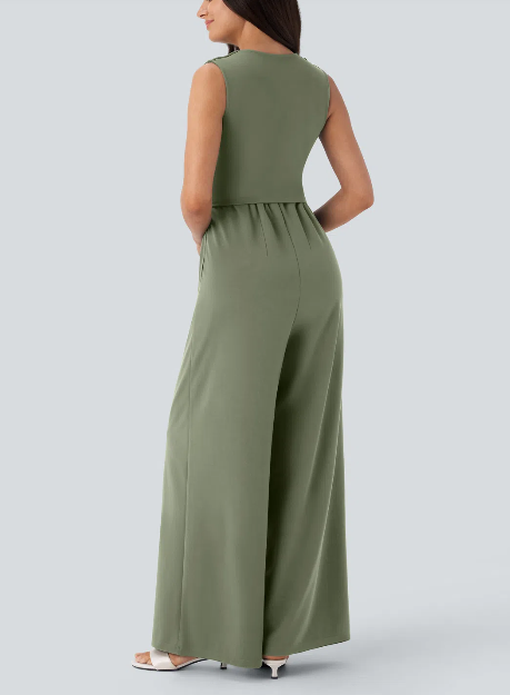 Sleeveless Ruched V-Neck Party Jumpsuit