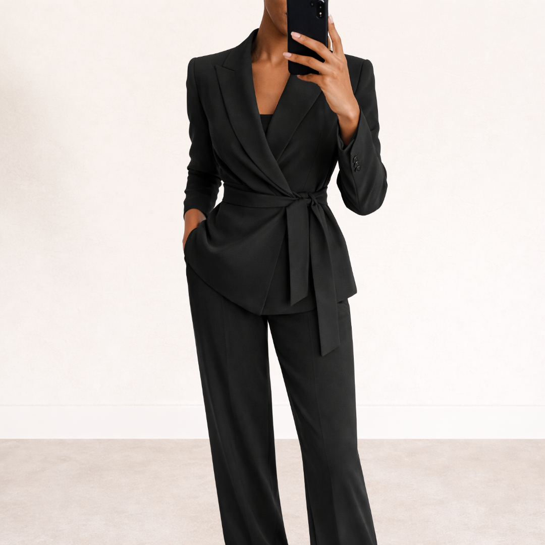 “ReginaNodo Elegance Set Women’s Coordinated Outfit with Refined Tie Detail”