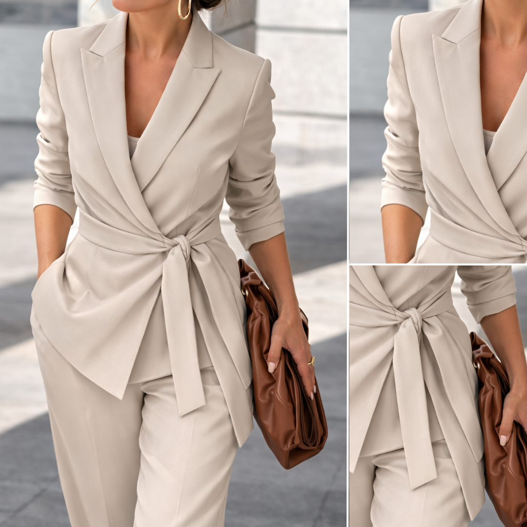“ReginaNodo Elegance Set Women’s Coordinated Outfit with Refined Tie Detail”