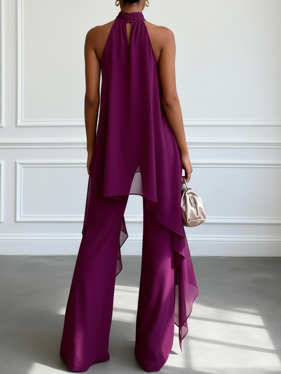 Purple | Elegant Halter Top with Pants Set