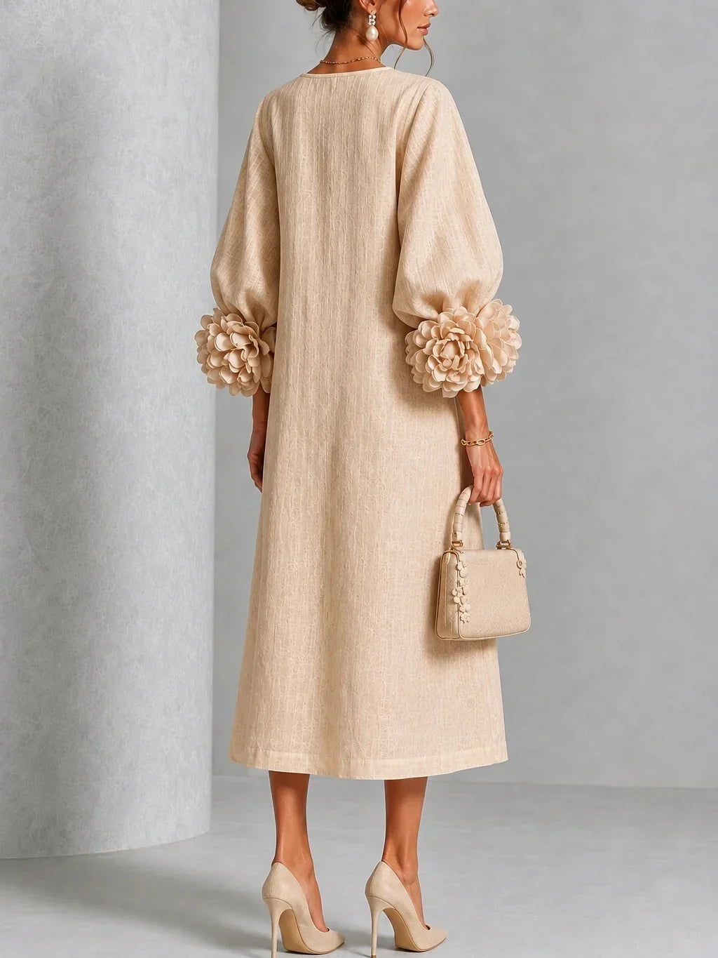 Elzara | Floral Button-down Midi Dress With Striking Floral Cuffs