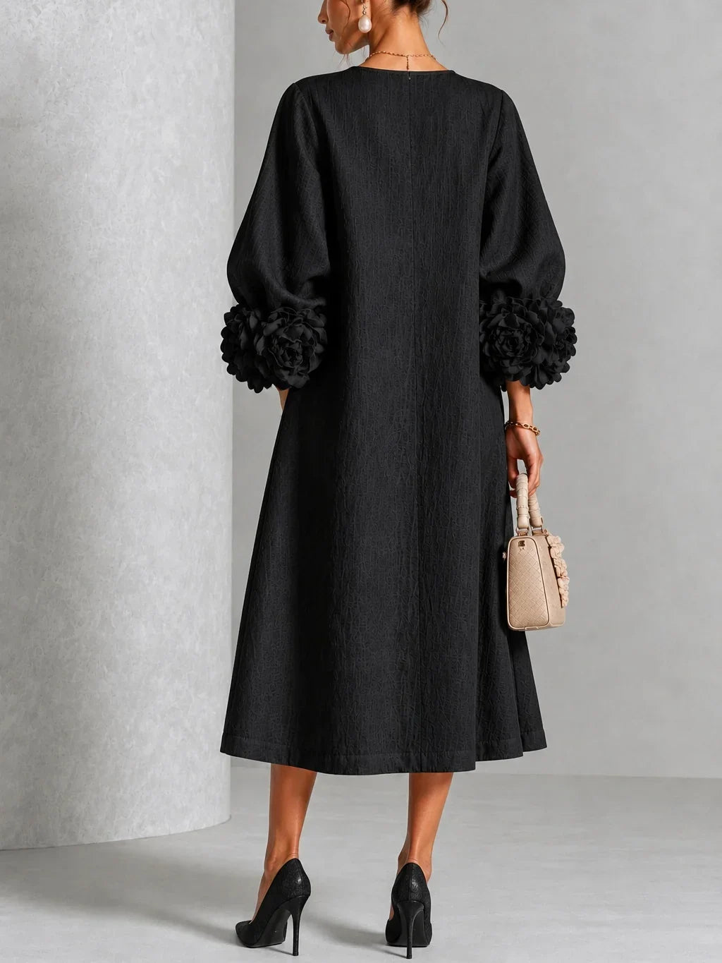 Elzara | Floral Button-down Midi Dress With Striking Floral Cuffs