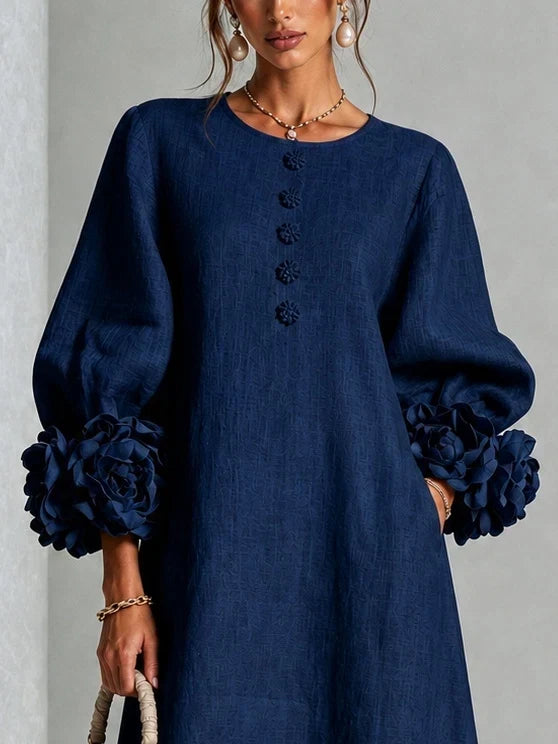 Elzara | Floral Button-down Midi Dress With Striking Floral Cuffs