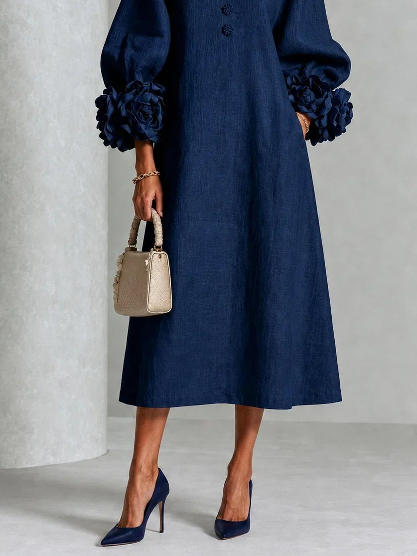 Elzara | Floral Button-down Midi Dress With Striking Floral Cuffs