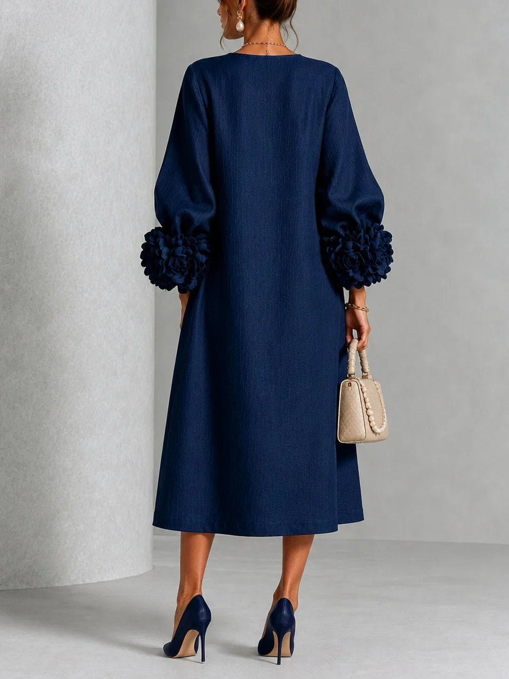 Elzara | Floral Button-down Midi Dress With Striking Floral Cuffs