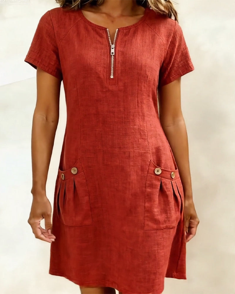 🌿 Casual Cotton Linen Dress with Pockets