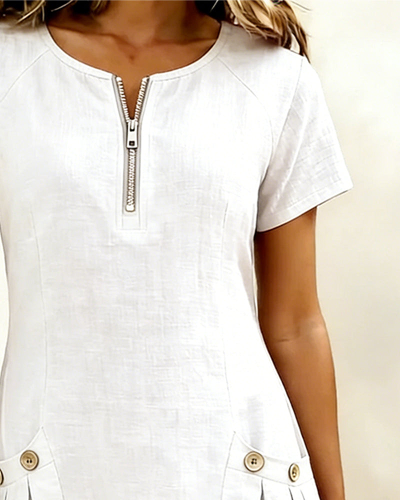 🌿 Casual Cotton Linen Dress with Pockets