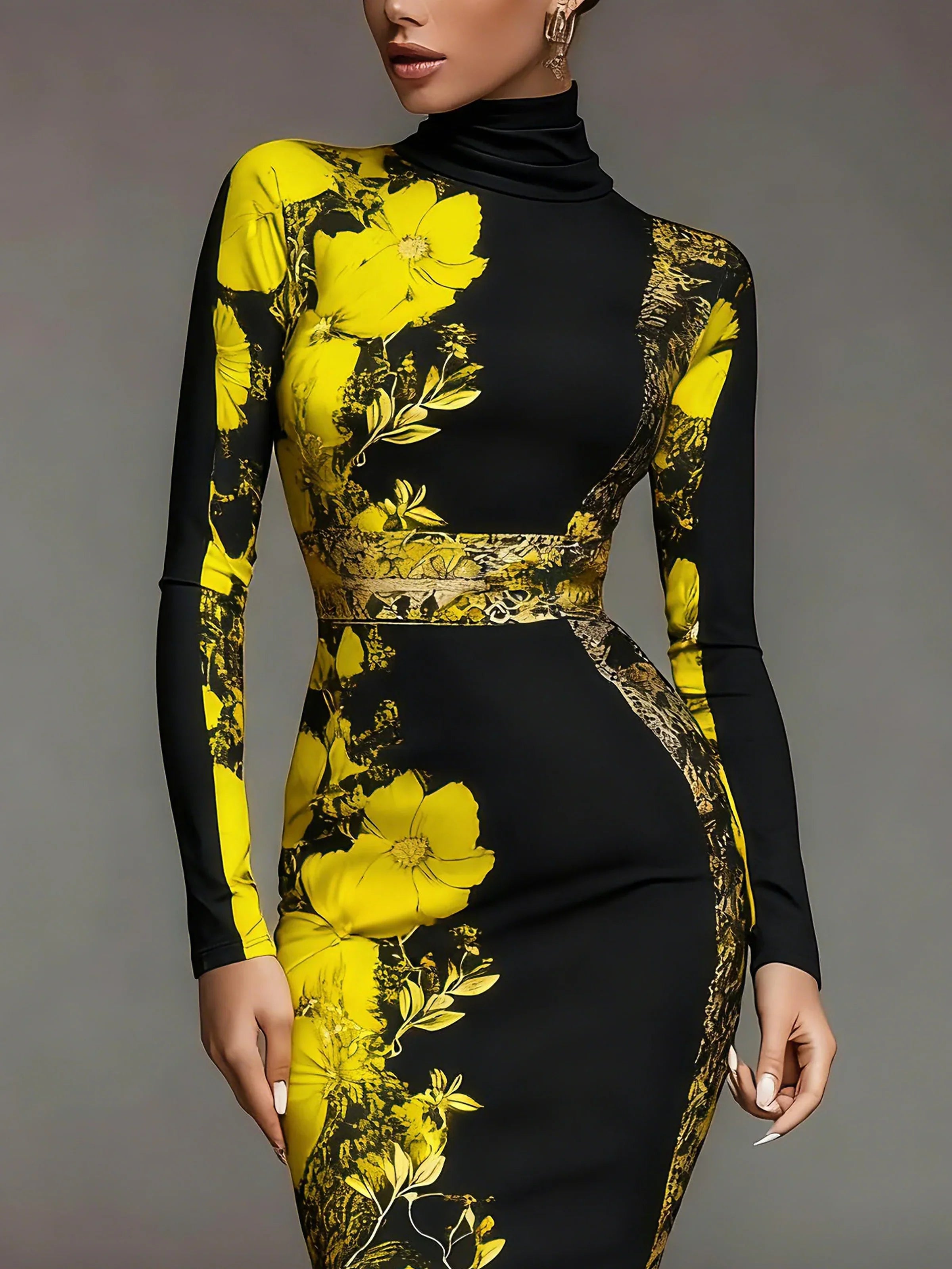 Arvessa™ Stand-Collar Jersey Midi Dress