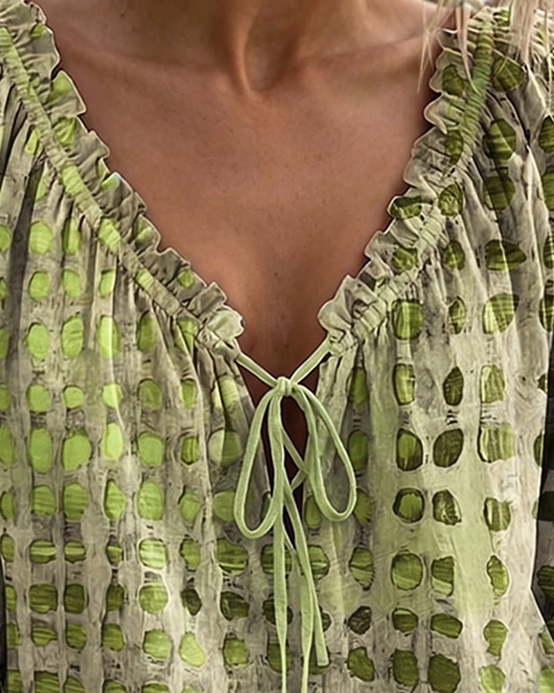 Polka Dot Lace-Up Blouse
