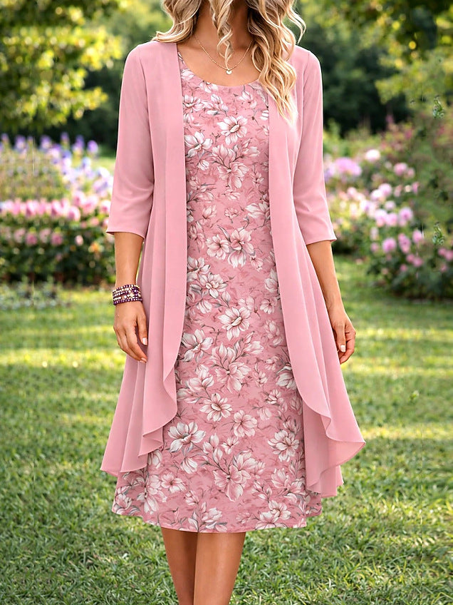 Elegant Women's 2-Piece Set – Chiffon Dress & Cardigan ✨👗🧥