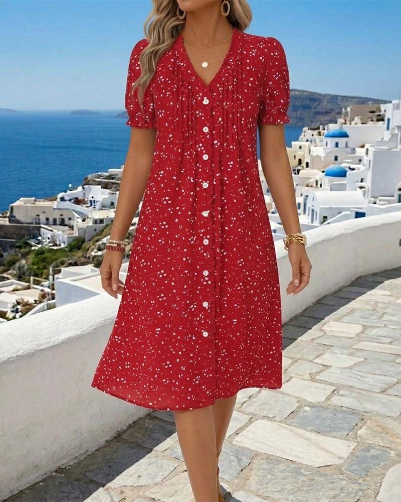 Florayne ButtonBloom V-Neck Dress