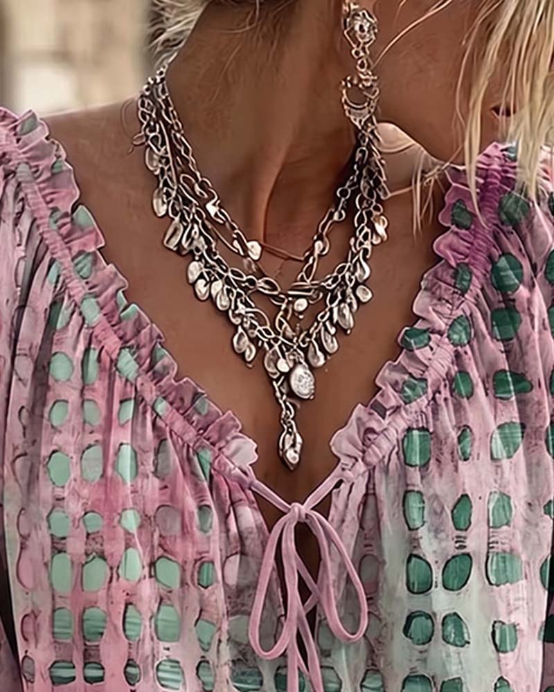 Polka Dot Lace-Up Blouse