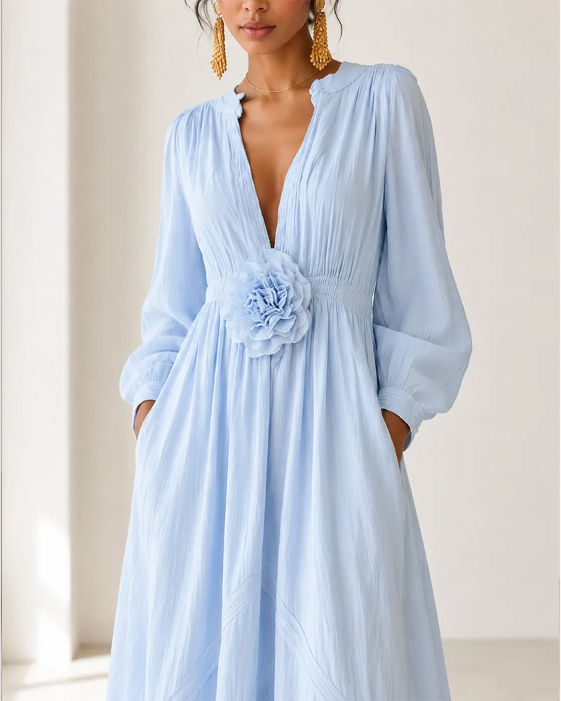 Women's 3D Floral V-Neck Flowy Dress 🌸✨👗