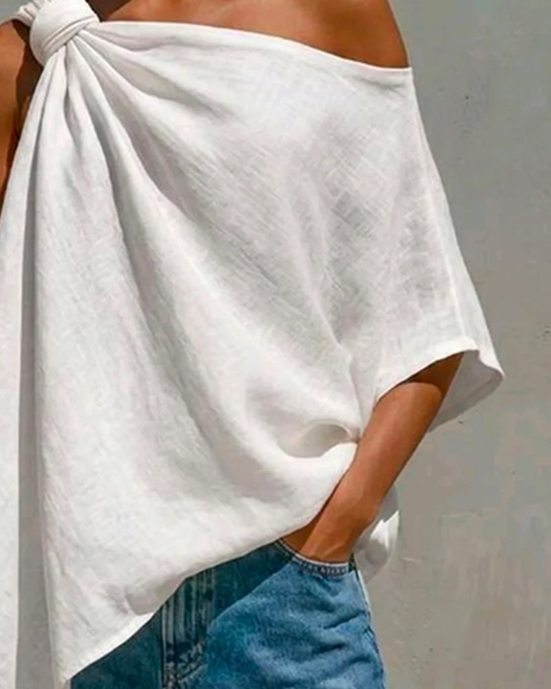 Women's One-Shoulder Knot Asymmetrical Blouse ✨👚
