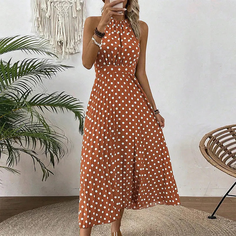 english  👗 LIMITED TIME 50% OFF! ✨ Polka Dot Halter Neck Dress – Flowy, Flattering & Chic with a Retro Touch 🌼