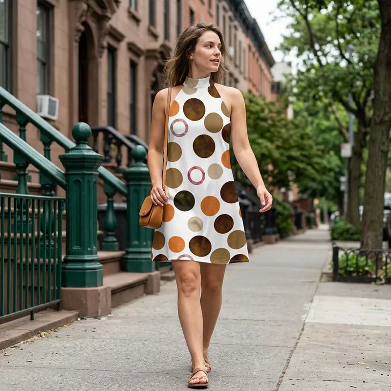 ☀️ Women's A-Line Dress with Tie-Neck Detail 🌸