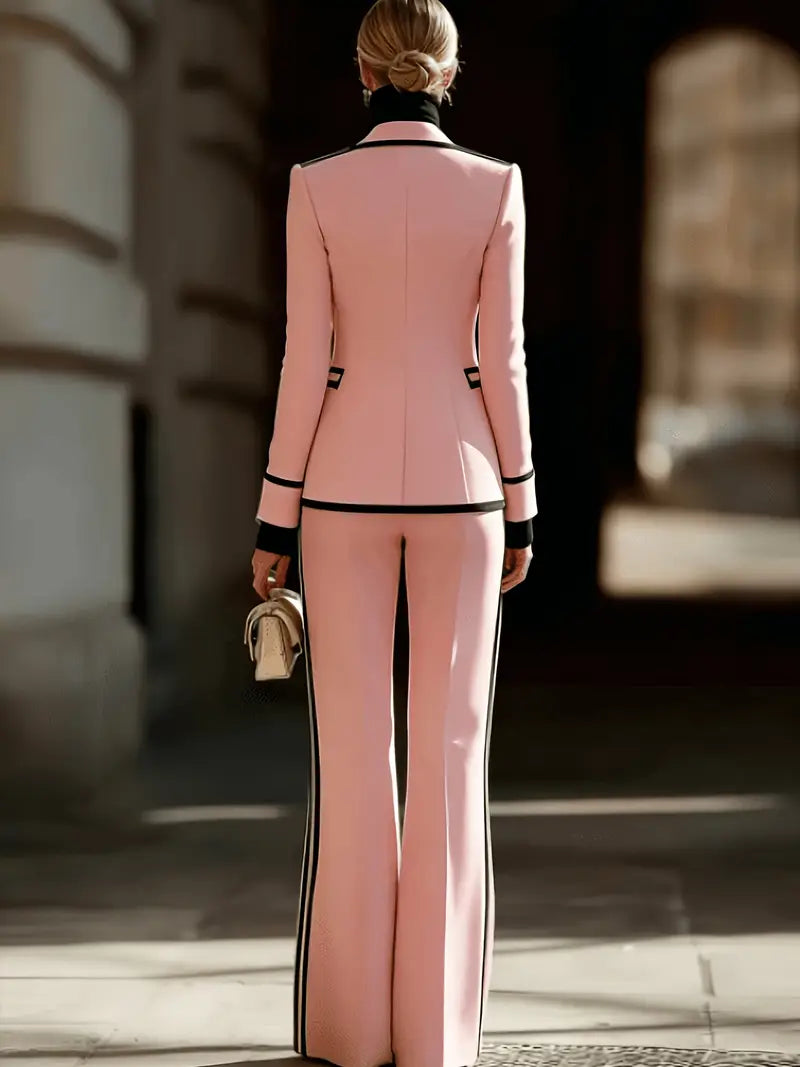 ✨ New Arrivals & Special Offers – Women’s Blazer & Pants Set with Contrast Trim