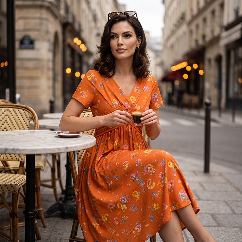 Women's V-Neck Floral Print Dress with a Twisted Waist 🌸👗