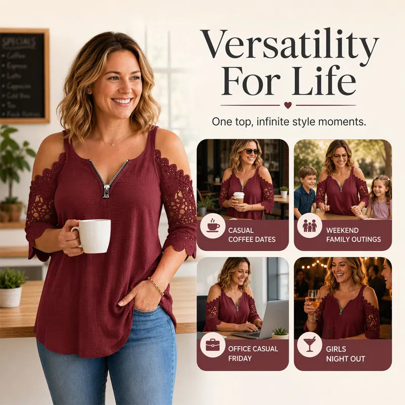 ⌛ Limited-Time Offer – Women’s Lace Off-Shoulder Blouse with Zipper
