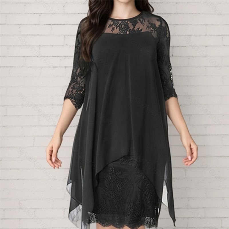📢📢 50% OFF!! ⏰ 🌺 Elegant Women's Dress with Asymmetrical Hem and Lace Details 👗✨