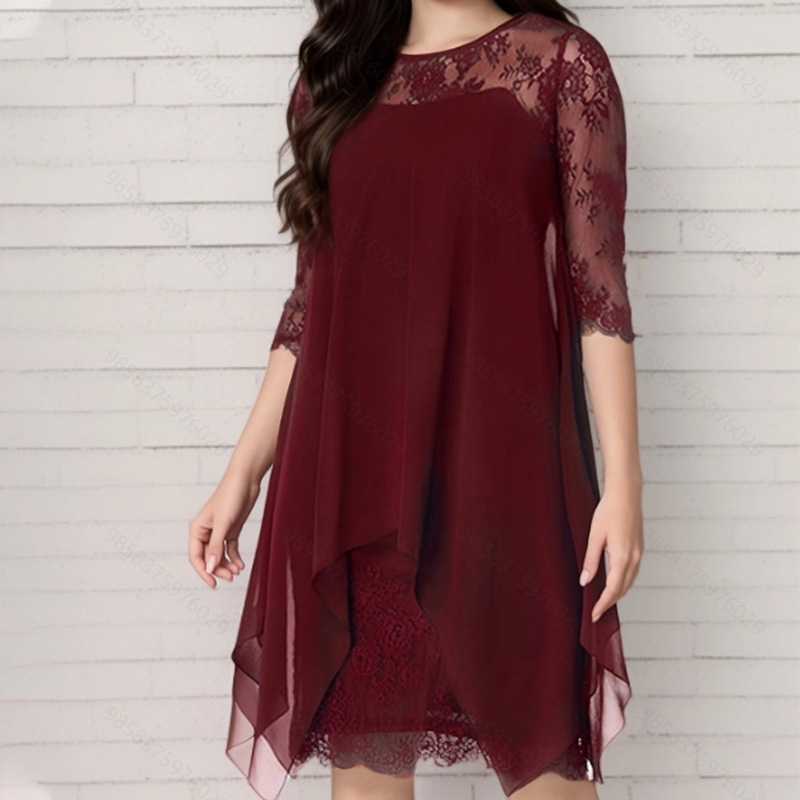📢📢 50% OFF!! ⏰ 🌺 Elegant Women's Dress with Asymmetrical Hem and Lace Details 👗✨