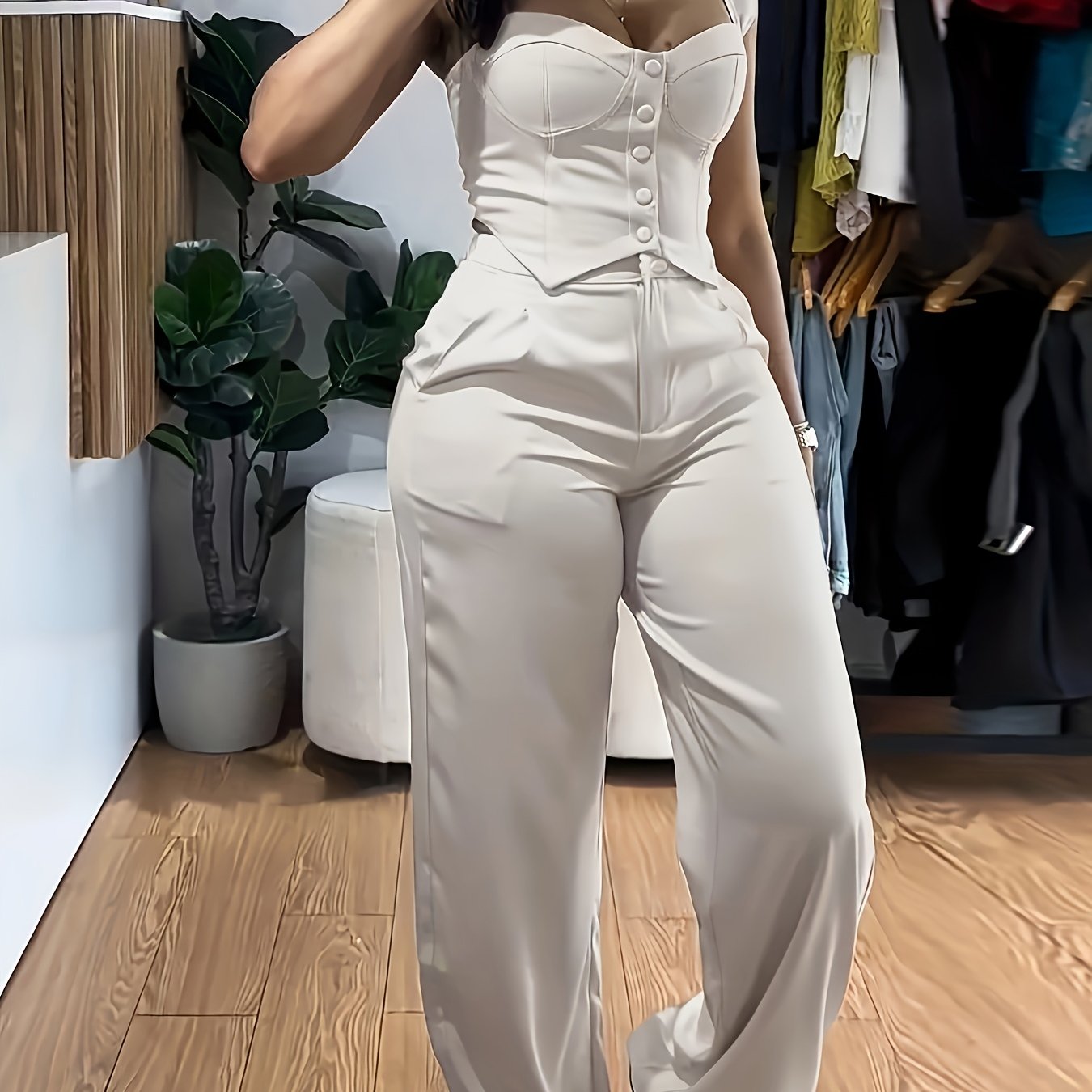 2026 Easy Style Vest And Pants Set Long Trousers Casual Wide-Leg Casual Trousers Women'S