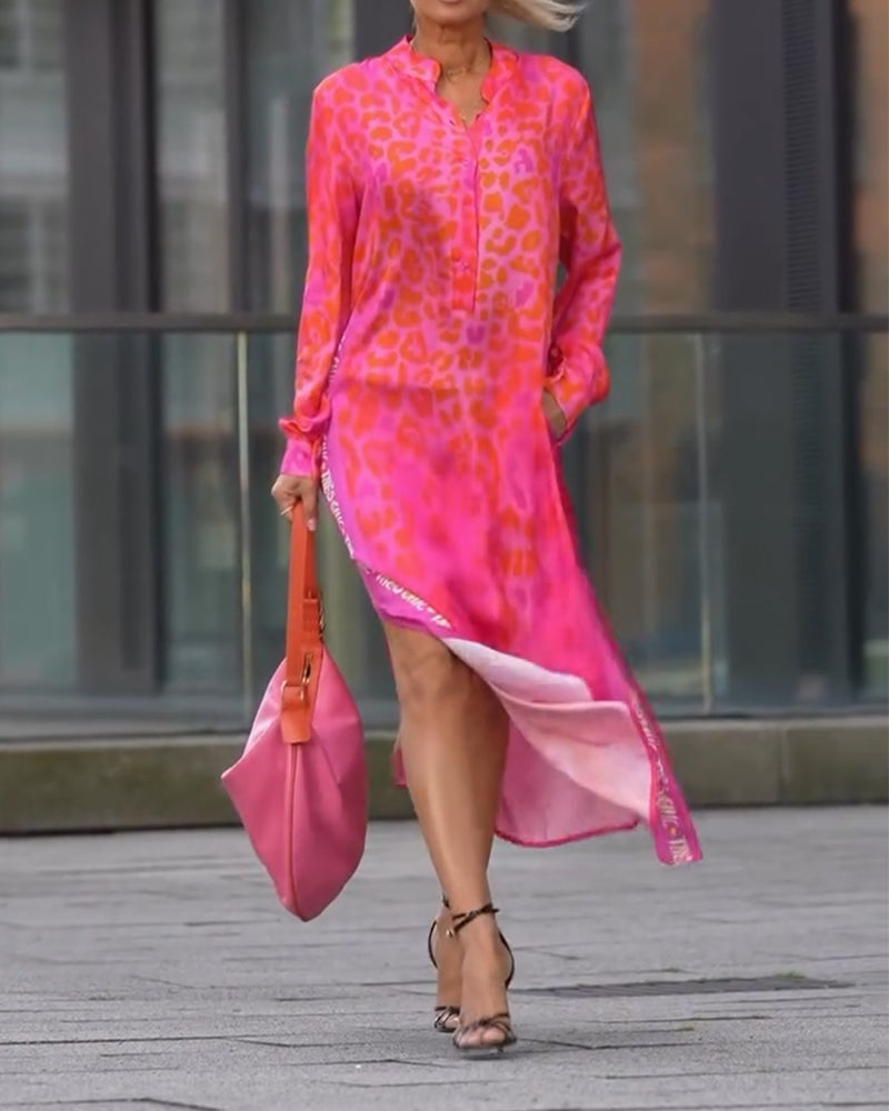 WildMuse™ Leopard Split Long Sleeve Maxi Dress
