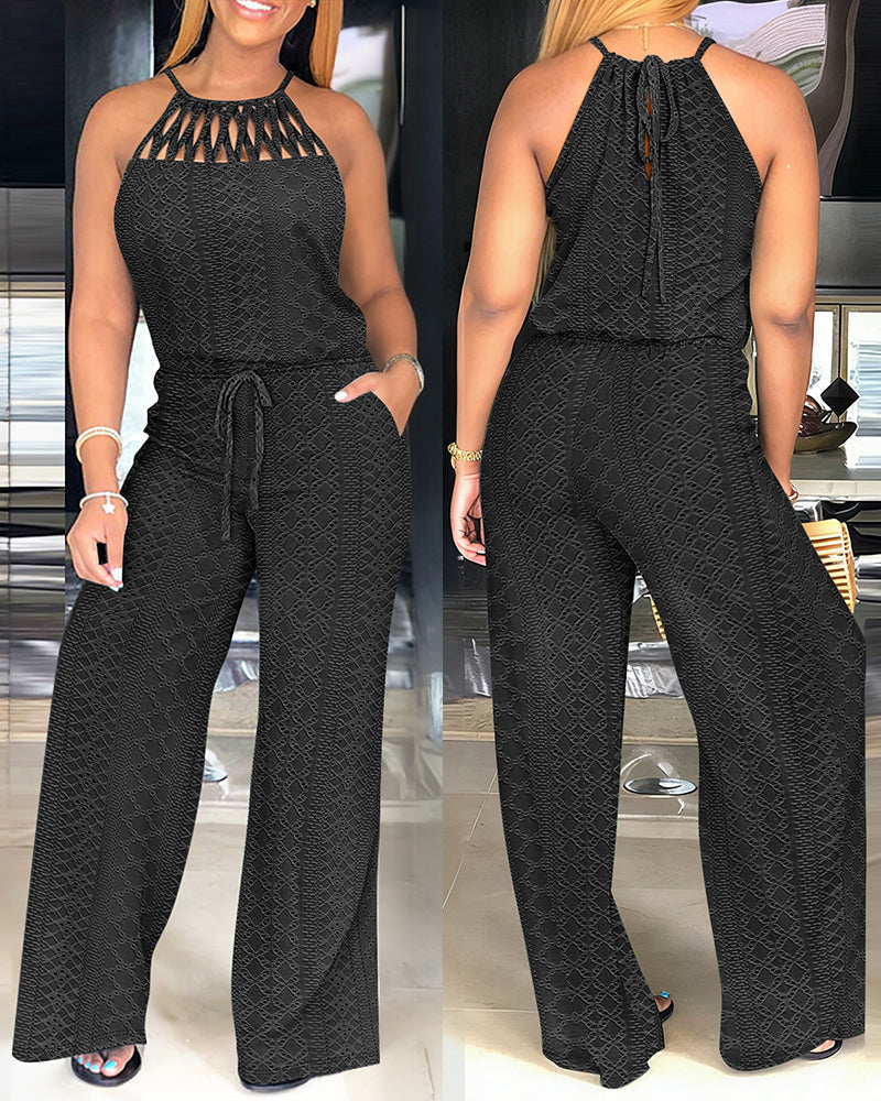 Jacquara Luxe – Halter Knit Jacquard Wide-Leg Jumpsuit