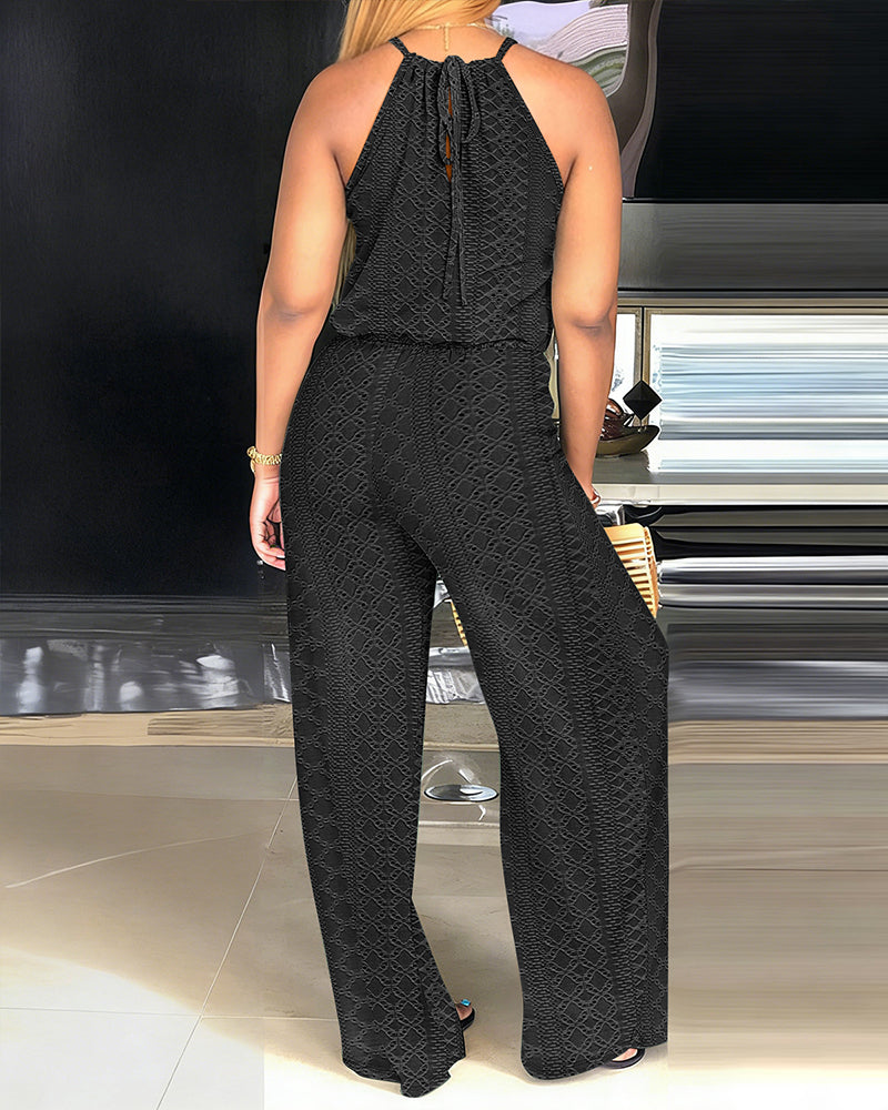 Jacquara Luxe – Halter Knit Jacquard Wide-Leg Jumpsuit